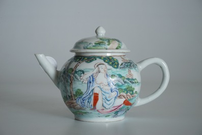 A Chinese famille rose teapot and cover with erotical design, Qianlong