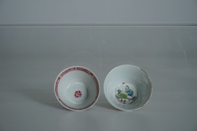 Thirty-three Chinese famille rose cups and twenty-two saucers, Yongzheng/Qianlong