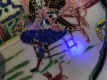 Two Chinese export famille rose plates with European figures, Qianlong