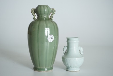 Two Chinese monochrome celadon and Qingbai-style vases, 19/20th C.