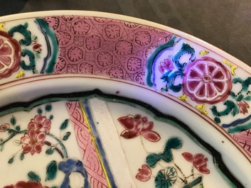 Two Chinese export famille rose plates with European figures, Qianlong