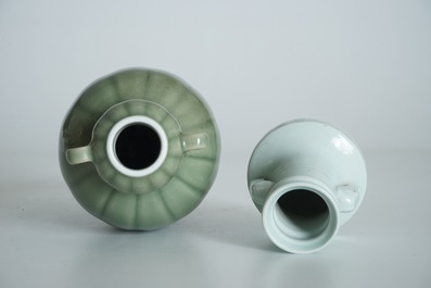 Two Chinese monochrome celadon and Qingbai-style vases, 19/20th C.