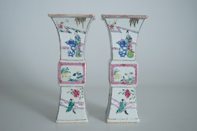 A pair of Chinese famille rose vases with scenes from &quot;The Romance of the Western Chamber&quot;, Yongzheng