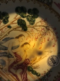Two Chinese export famille rose plates with European figures, Qianlong