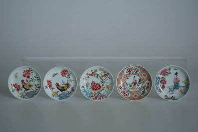 Thirty-three Chinese famille rose cups and twenty-two saucers, Yongzheng/Qianlong