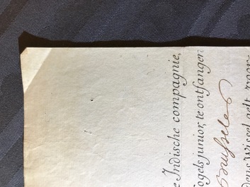 Trois actions de la Compagnie d'Ostende et deux de la Compagnie su&eacute;doise des Indes orientales, 18&egrave;me