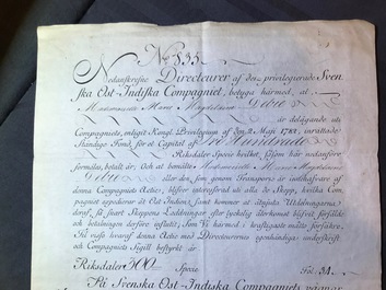 Three shares of the Ostend East India Company and two of the Swedish East India Company, 18th C.