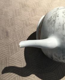 A Chinese grisaille teapot and cover with Europeans, Yongzheng