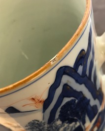 A large Chinese Imari style mug and a smaller pair, Kangxi