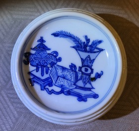 A pair of round Chinese blue and white salts, Kangxi
