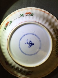 Four Chinese famille verte cups and saucers, Kangxi