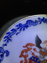 Two Chinese armorial cups and a saucer for the Belgian market, Qianlong
