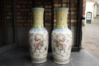 A pair of tall Chinese famille rose vases with immortals, Guangxu mark and of the period