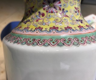 A Chinese famille rose warriors vase, Qianlong mark, Republic, 20th C.