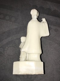Quatre figures en porcelaine blanc de Chine de Dehua, Kangxi et post&eacute;rieur