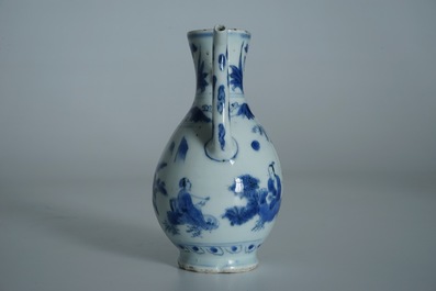 A Chinese blue and white jug with figures in a landscape, Transitional period