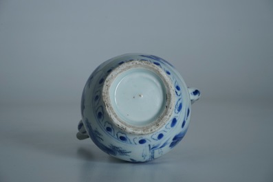 A Chinese blue and white jug with figures in a landscape, Transitional period