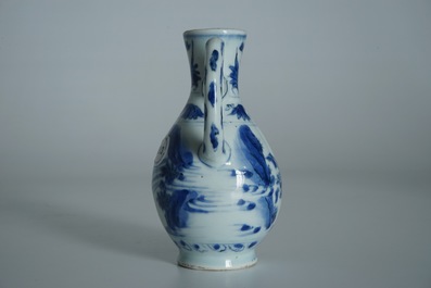 A Chinese blue and white jug with figures in a landscape, Transitional period