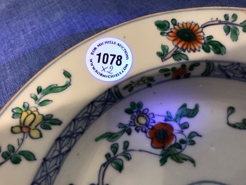 A pair of Chinese doucai plates with floral design, Kangxi