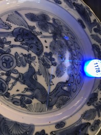 A Chinese blue and white plate with deer and ducks, Wanli