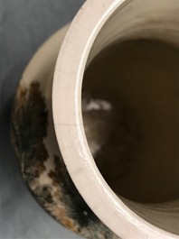 A pair of fine Japanese Yokohama Satsuma vases with ducks near a lotus pond, Meiji, 19th C.