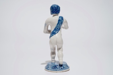 Een blauwwit Delfts model van een staande Bacchus, vroeg 18e eeuw