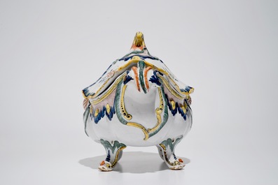 A polychrome Brussels faience Rococo tureen and cover, 18th C.