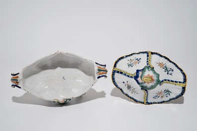 A polychrome Brussels faience Rococo tureen and cover, 18th C.