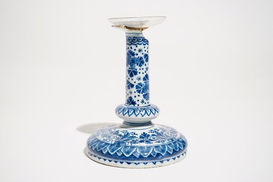 A Dutch Delft blue and white candlestick, 1st half 18th C.