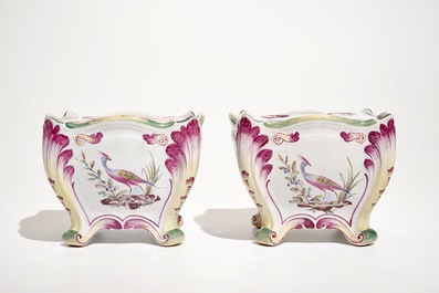 A pair of square French faience flower holders, Luneville, 19th C.