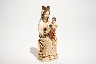 Een polychrome ivoren Madonna met kind, wellicht Dieppe, 19e eeuw