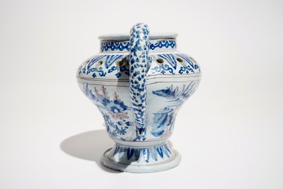 A Nevers faience chinoiserie flower holder in blue, white and manganese, France, 17th C.