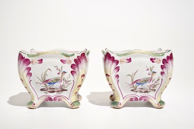 A pair of square French faience flower holders, Luneville, 19th C.