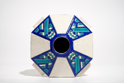A geometrical art deco crackle glazed vase, Charles Catteau for Boch K&eacute;ramis, 1st half 20th C.