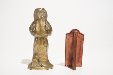 A small gilt bronze model of a Virgin and a bronze luster ornament shaped as a saint, 13/15th C.