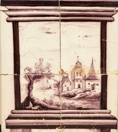 A pair of vertical Dutch Delft manganese tile panels, prob. Utrecht, 2nd half 18th C.