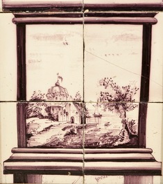 Een paar pilasterranken, tegeltableaus in mangaan, mog. Utrecht, 2e helft 18e eeuw