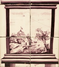 A pair of vertical Dutch Delft manganese tile panels, prob. Utrecht, 2nd half 18th C.