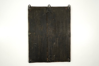 Een mangaan tegeltableau en drie Delftse schotels, 18/19e eeuw