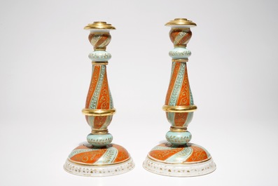 A pair of Paris porcelain candlesticks, Jacob Petit, 19th C.