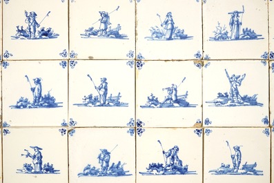 36 carreaux en fa&iuml;ence de Delft bleu et blanc aux bergers, 1&egrave;re moiti&eacute; du 18&egrave;me
