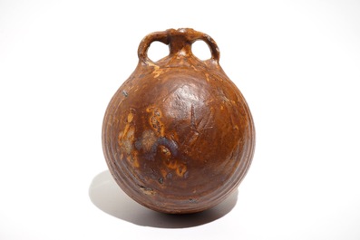A salt glazed stoneware pilgrim's flask, Siegburg, Germany, 15th C.