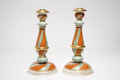 A pair of Paris porcelain candlesticks, Jacob Petit, 19th C.