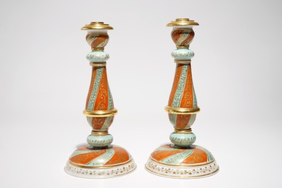 A pair of Paris porcelain candlesticks, Jacob Petit, 19th C.