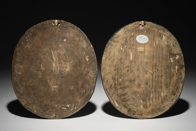 A pair of polychrome English Delftware plaques with a flowervase, 1st half 18th C.