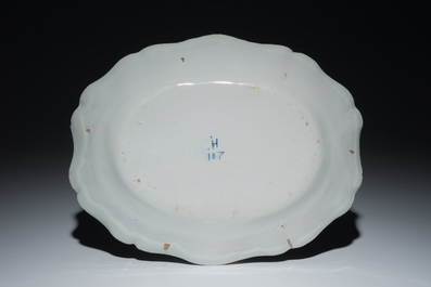 A French faience oval dish with floral design, Joseph Hannong, Strasbourg, 18th C.