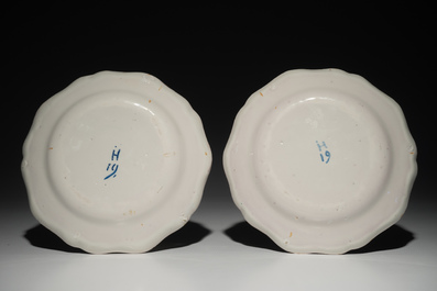 A pair of French faience oval plates with floral design, Joseph Hannong, Strasbourg, 18th C.