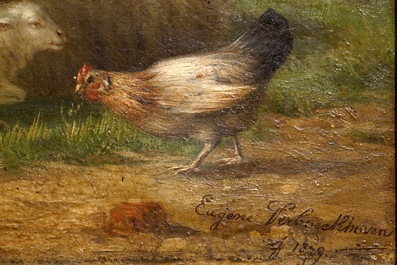 In de stijl van Verboeckhoven, Eug&egrave;ne (Belgi&euml;, 1798-1881), Landschap met schapen, gedat. 1879, olie op paneel