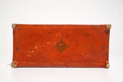 A rectangular laquered papier mache qalamdan or pen holder, Qajar, Iran, 19th C.