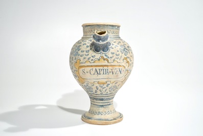 An Antwerp maiolica wet drug jar with polychrome medallion, mid-16th C.
